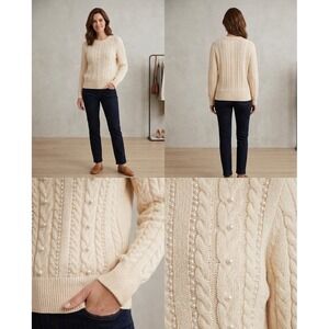 Vintage Escada By Margaretha Ley Sweater Womens 42 Beige Cable-Knit Pearl Beaded